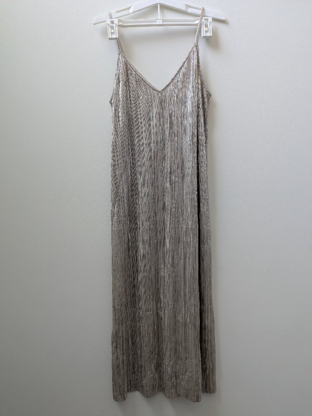 & Other Stories Metallic Gold Plisse Pleated Slip Midi Dress Paris Atelier US 6